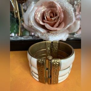Absolutely stunning antique bone and brass hinged bracelet